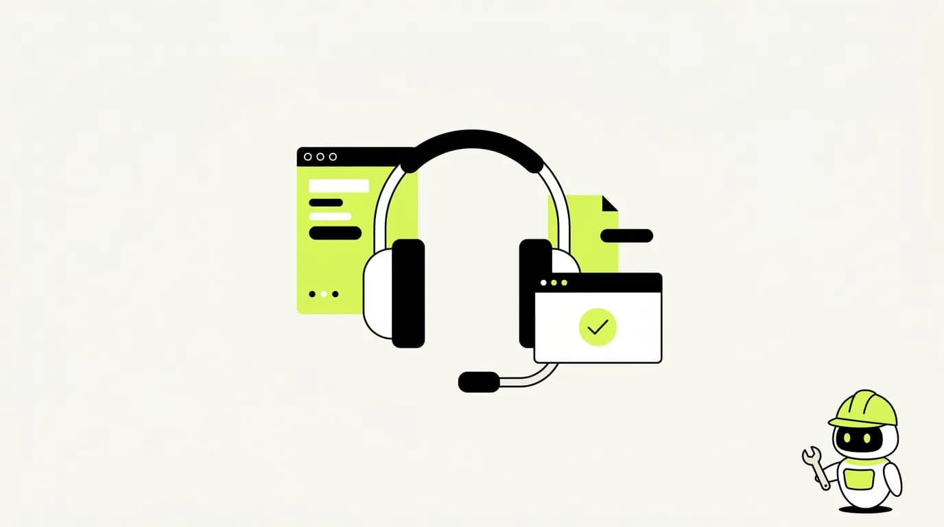 A headset beside a web page marked with a checkmark