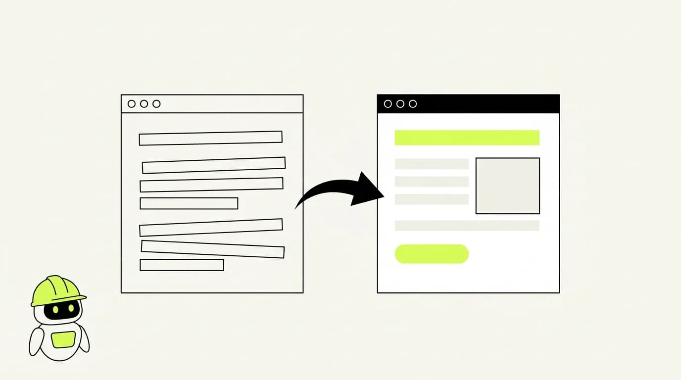 A messy web page with an arrow pointing to a clean, organized web page
